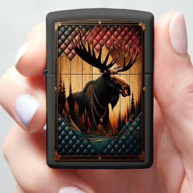 Rainbow Moose Leather Art Nature Inspired Zippo Lighter (In Hand)