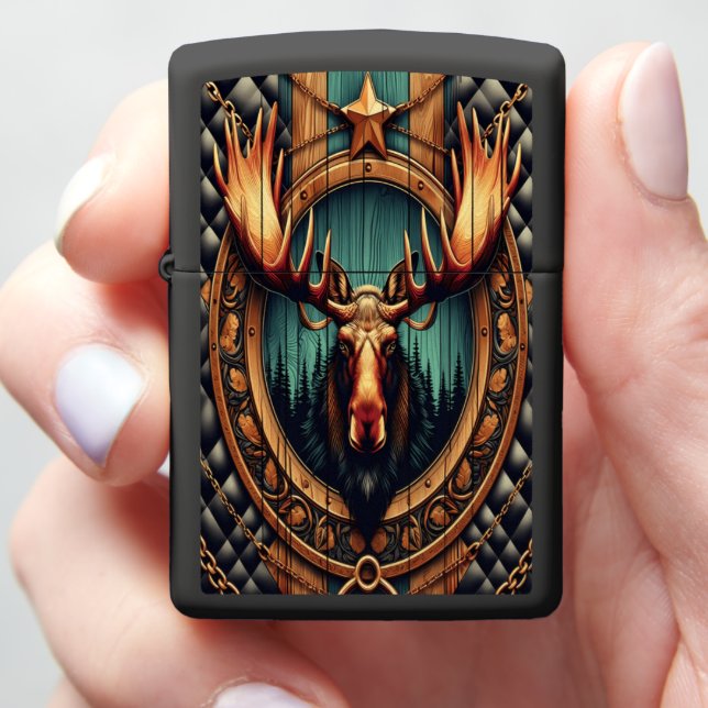 Rainbow Moose Leather Art with Gold Zippo Lighter (In Hand)