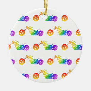 Rainbow Mortocycle Ceramic Ornament