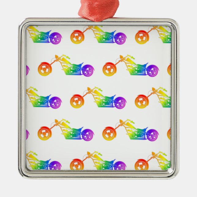 Rainbow Mortocycle Metal Ornament (Front)