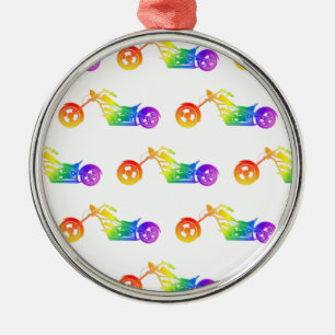 Rainbow Mortocycle Metal Ornament