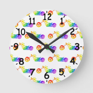 Rainbow Mortocycle Round Clock