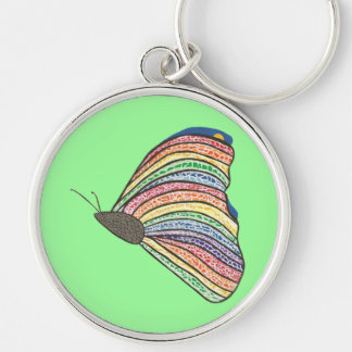 Rainbow Mosaic Butterfly Choose Background Color Keychain