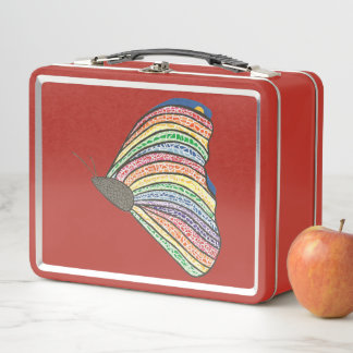 Rainbow Mosaic Butterfly on Metal Lunch Boxes