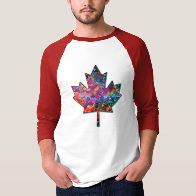 Rainbow Mosaic Canada Maple Leaf and Shadow T-Shir T-Shirt (Front)
