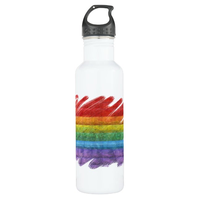 Rainbow Mosaic Gay Pride Flag (Paintbrush) Water Bottle (Front)
