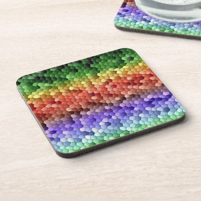 Rainbow Mosaic Pattern Beverage Coaster (Left Side)