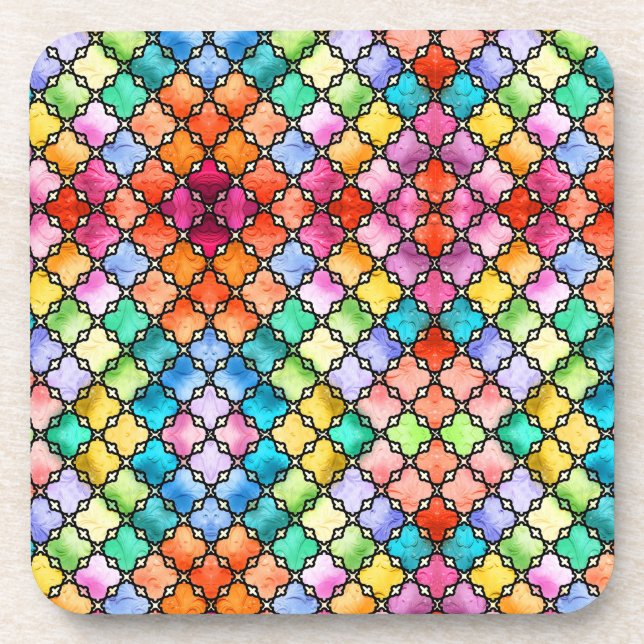 Rainbow mosaic pattern beverage coaster (Front)
