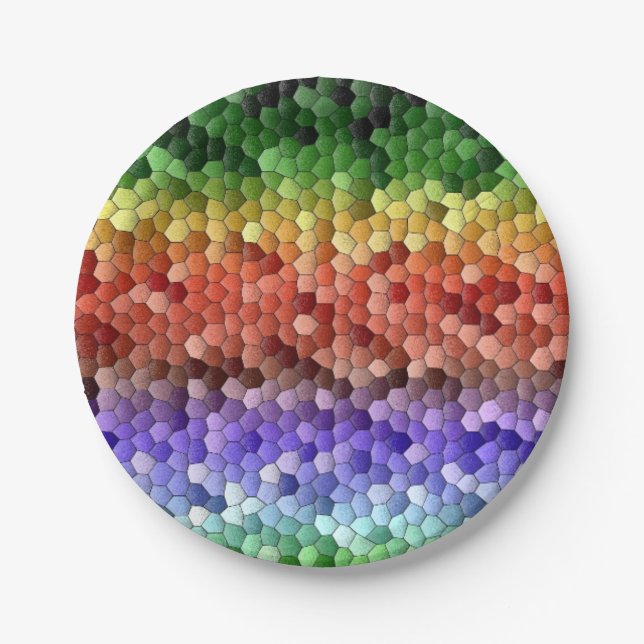Rainbow Mosaic Pattern Paper Plates (Front)