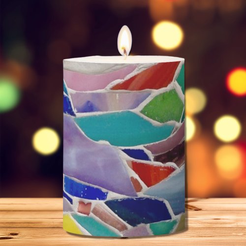 Rainbow Mosaic Pillar Candle