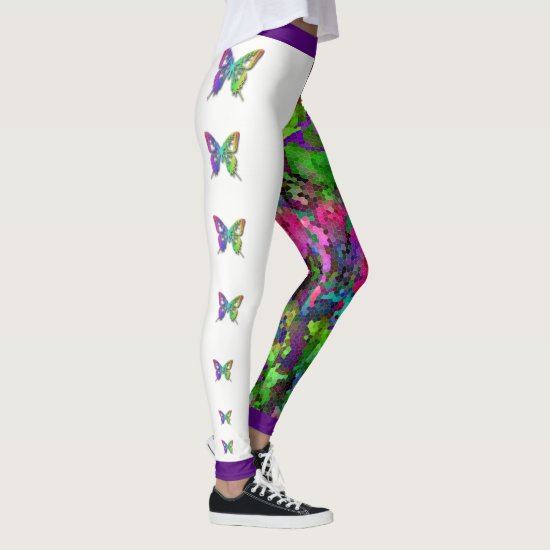 [Rainbow Mosaic] Stained-Glass Effect Butterflies Leggings