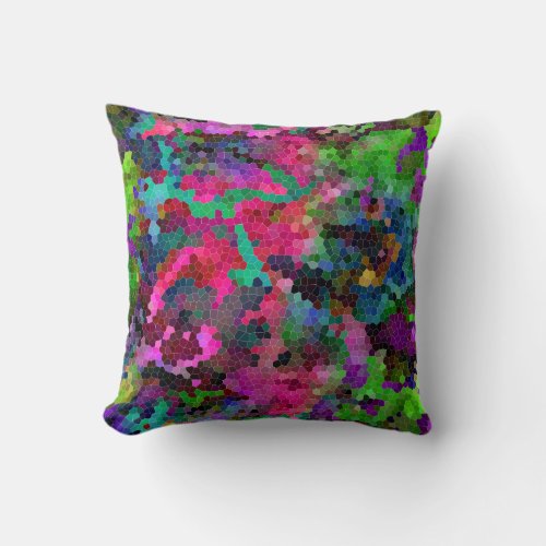 Rainbow Mosaic Stained_Glass Effect Throw Pillow