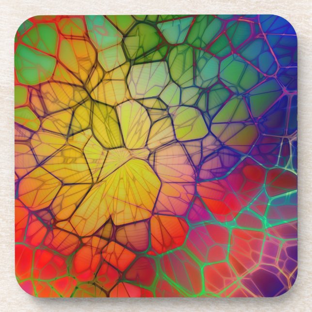 Rainbow Mosaic -Stained Glass Look Beverage Coaster (Front)