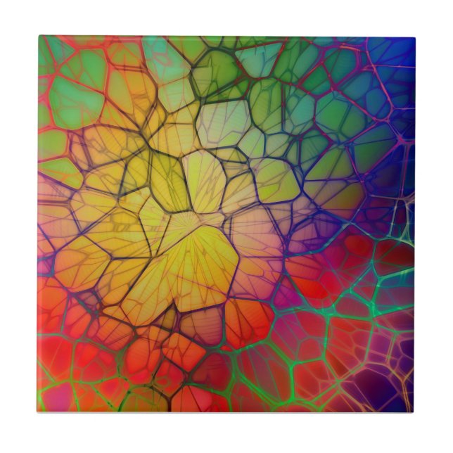 Rainbow Mosaic -Stained Glass Look  Ceramic Tile (Front)