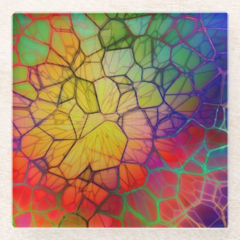 Rainbow Mosaic -stained Glass Look Glass Coaster by minx267 at Zazzle