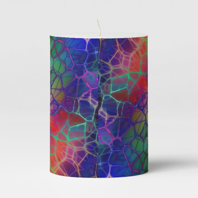 Rainbow Mosaic -Stained Glass Look Pillar Candle (Front)