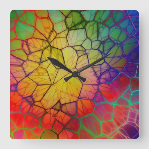 Rainbow Mosaic _Stained Glass Look Square Wall Clock