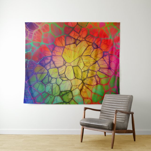 Rainbow Mosaic -Stained Glass Look Tapestry (In Situ (Horizontal))
