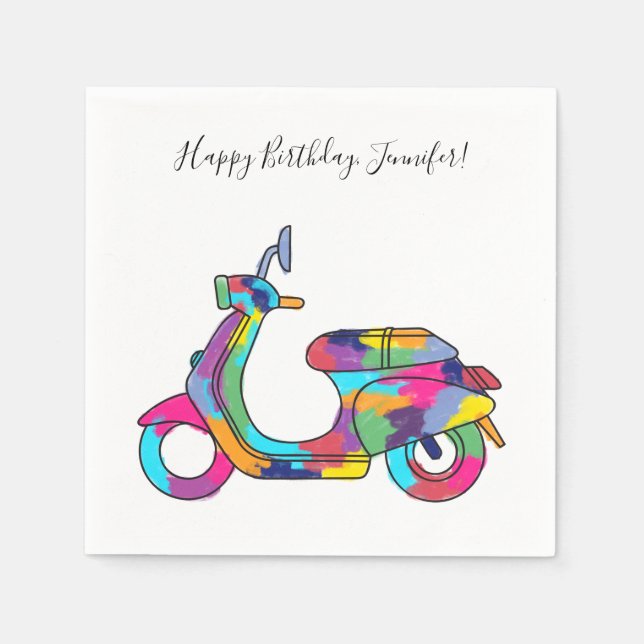 Rainbow Motor Scooter Moped Custom Message Napkins (Front)