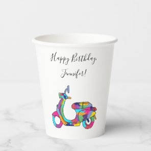 Rainbow Motor Scooter Moped Custom Message Paper Cups