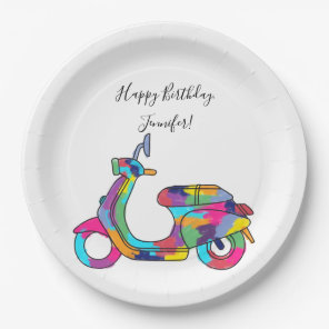 Rainbow Motor Scooter Moped Custom Message Paper Plates
