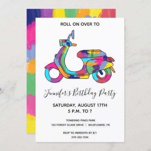 Rainbow Motor Scooter Moped Party Invitation