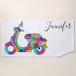 Rainbow Motor Scooter Moped Personalized Beach Towel