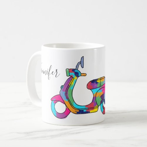 Rainbow Motor Scooter Moped Personalized Coffee Mug