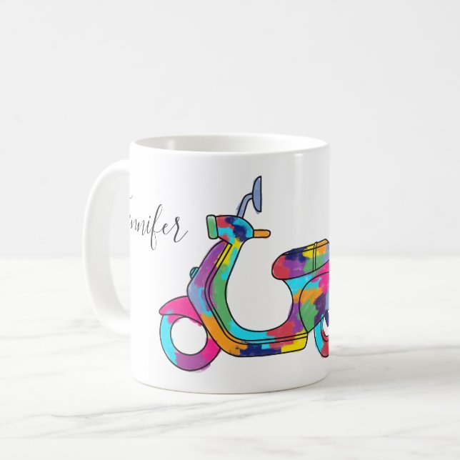 Rainbow Motor Scooter Moped Personalized Coffee Mug (Front Left)