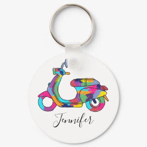 Rainbow Motor Scooter Moped Personalized Keychain