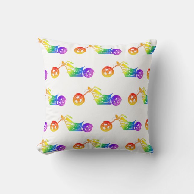 Rainbow Motorcycle Throw Pillow (Front)