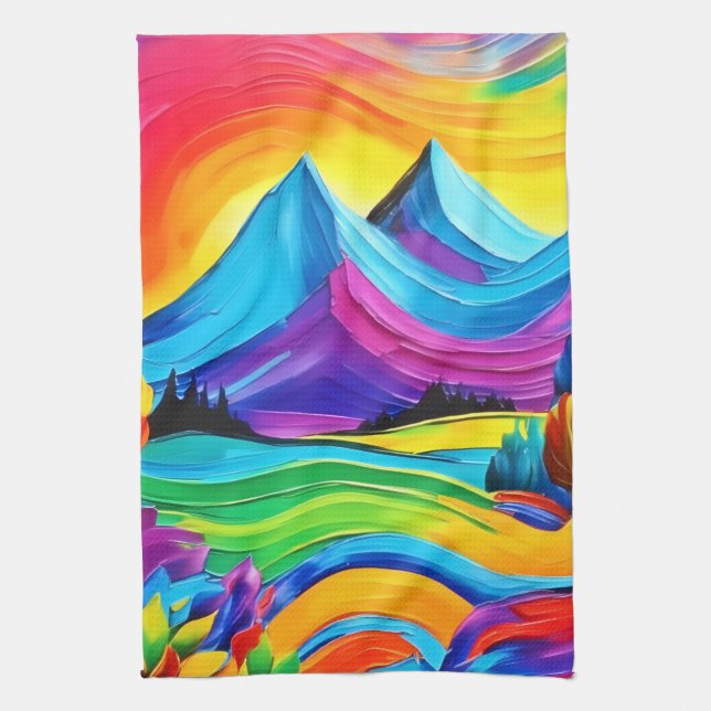 Rainbow Mountain Majesty Art Kitchen Towel (Vertical)