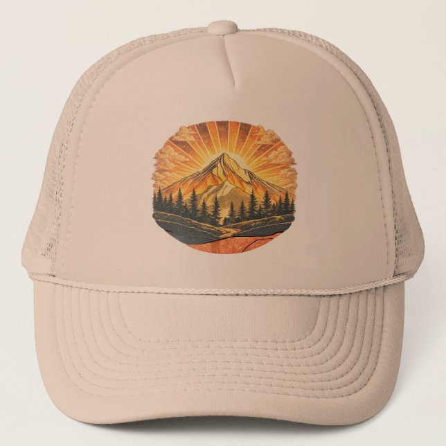 Rainbow Mountain Peak | Retro Mountains Sunrise  Trucker Hat (Front)