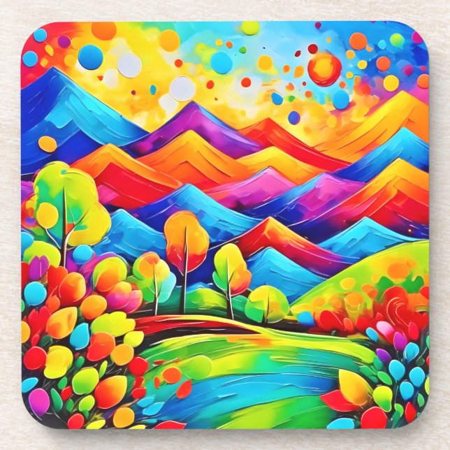 Rainbow Mountains Abstract Landscape Beverage Coaster (Front)