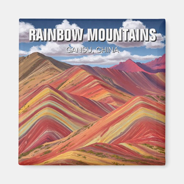 Rainbow Mountains Gansu China Travel Magnet (Front)