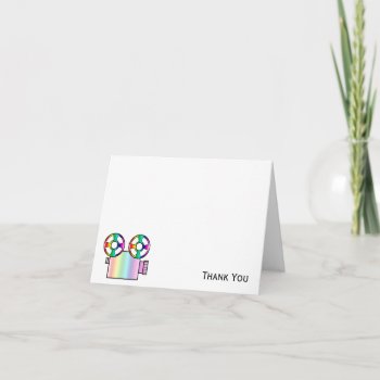 Rainbow Movie Camera On White Thank You Card by BeSeenBranding at Zazzle