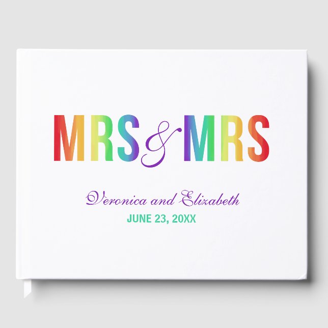 Rainbow Mrs & Mrs | Lesbian Wedding Guest Book (Front)