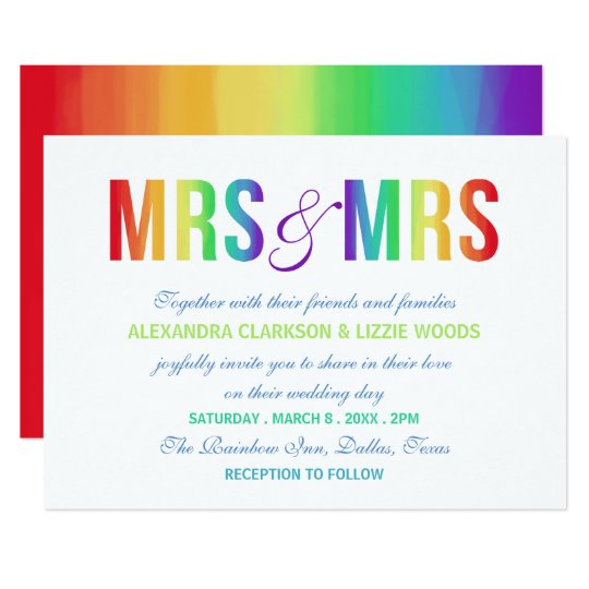 Rainbow Mrs And Mrs Lesbian Wedding Invitation