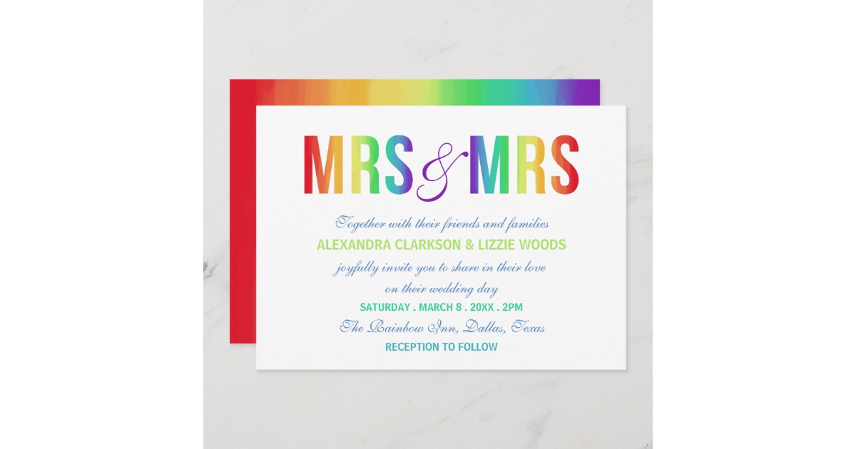 Rainbow Mrs And Mrs Lesbian Wedding Invitation 1213