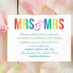 Rainbow Mrs & Mrs   Lesbian Wedding Invitation