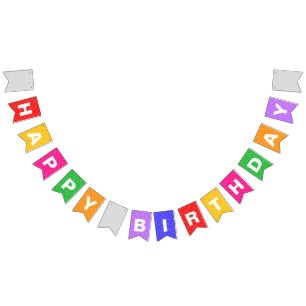 Rainbow Multi Color Hearts Happy Birthday Bunting Flags