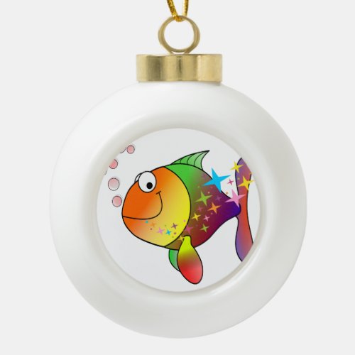 Rainbow multi color pacific ocean tuna fish ceramic ball christmas ornament