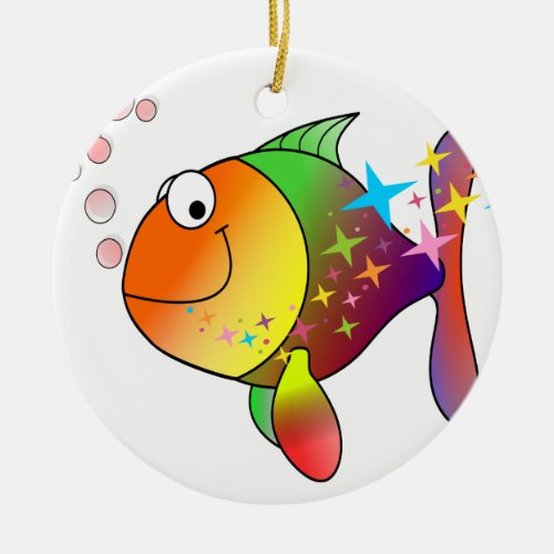 Rainbow multi color pacific ocean tuna fish ceramic ornament