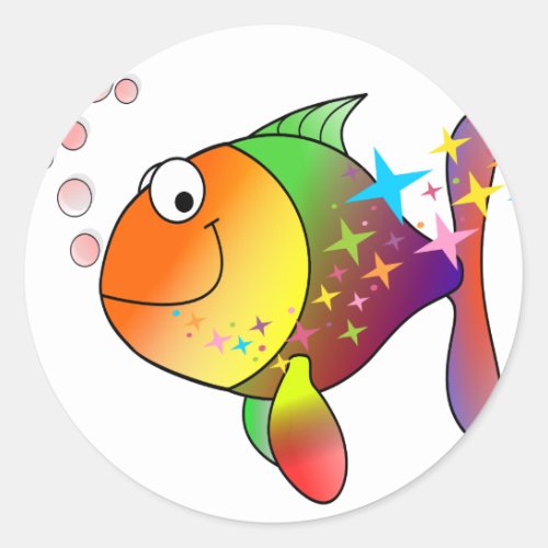 Rainbow multi color pacific ocean tuna fish classic round sticker