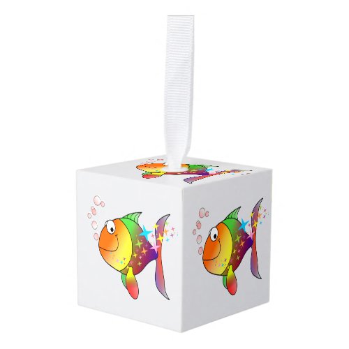 Rainbow multi color pacific ocean tuna fish cube ornament