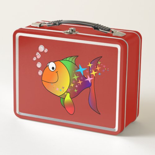 Rainbow multi color pacific ocean tuna fish metal lunch box