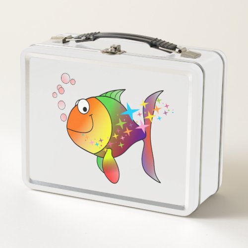 Rainbow multi color pacific ocean tuna fish metal lunch box