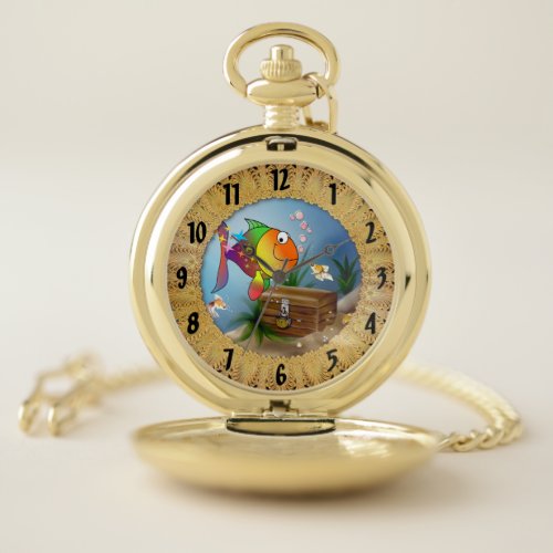 Rainbow multi color pacific ocean tuna fish pocket watch