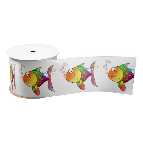 Rainbow multi color pacific ocean tuna fish satin ribbon