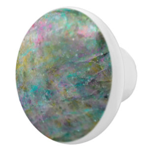 Rainbow Multi Colored Crystal Rock Marble Ceramic Knob